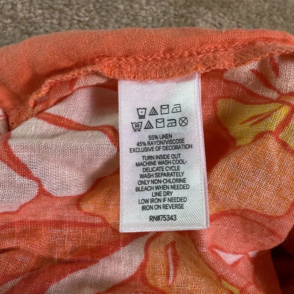 C&C California Linen Blend Sz L Wide Leg Cropped Colorful Floral Boho Pants E554 - Picture 4 of 11